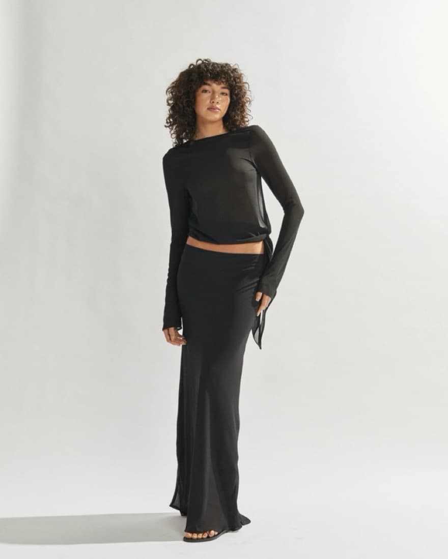 One Mile Black Draped Top + Maxi Skirt - Image 2