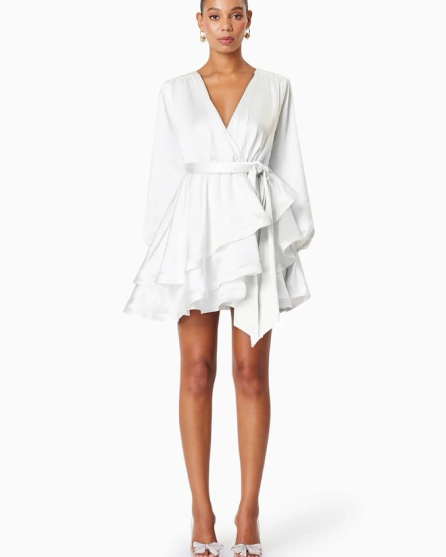 ELLIATT White Ruffle Wrap Dress - Image 1
