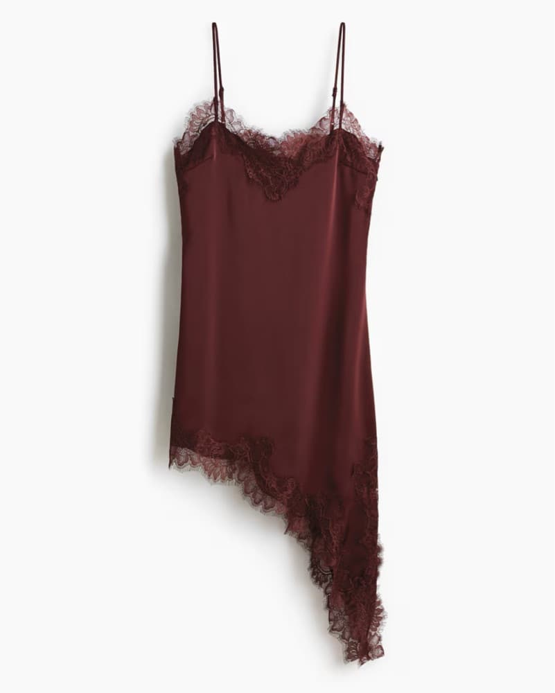 Lace Trimmed Satin Slip Dress Burgundy  - Image 3