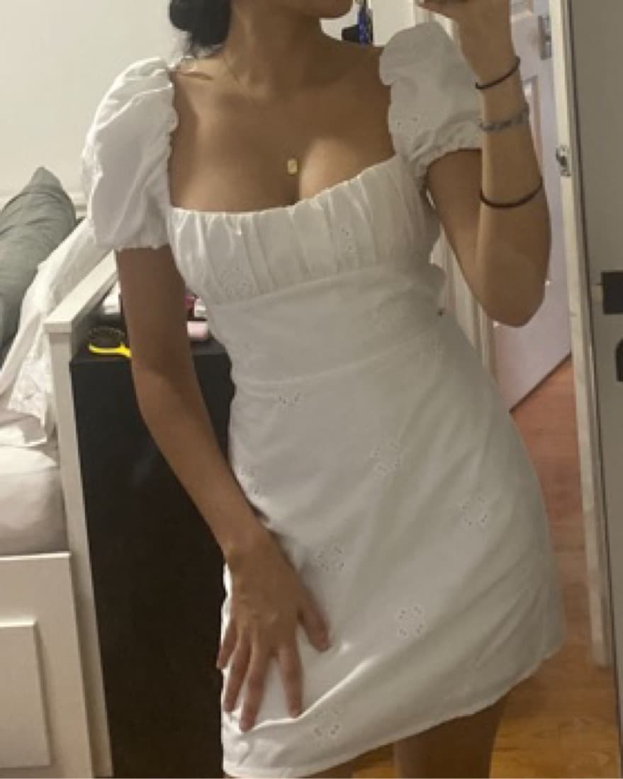 Puff Sleeve White Mini Dress - Image 4