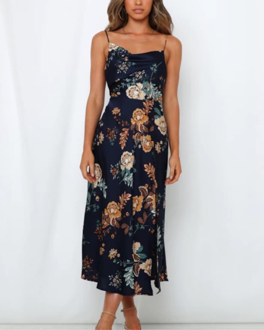 Navy Floral Wedding Guest Dress - Image 1