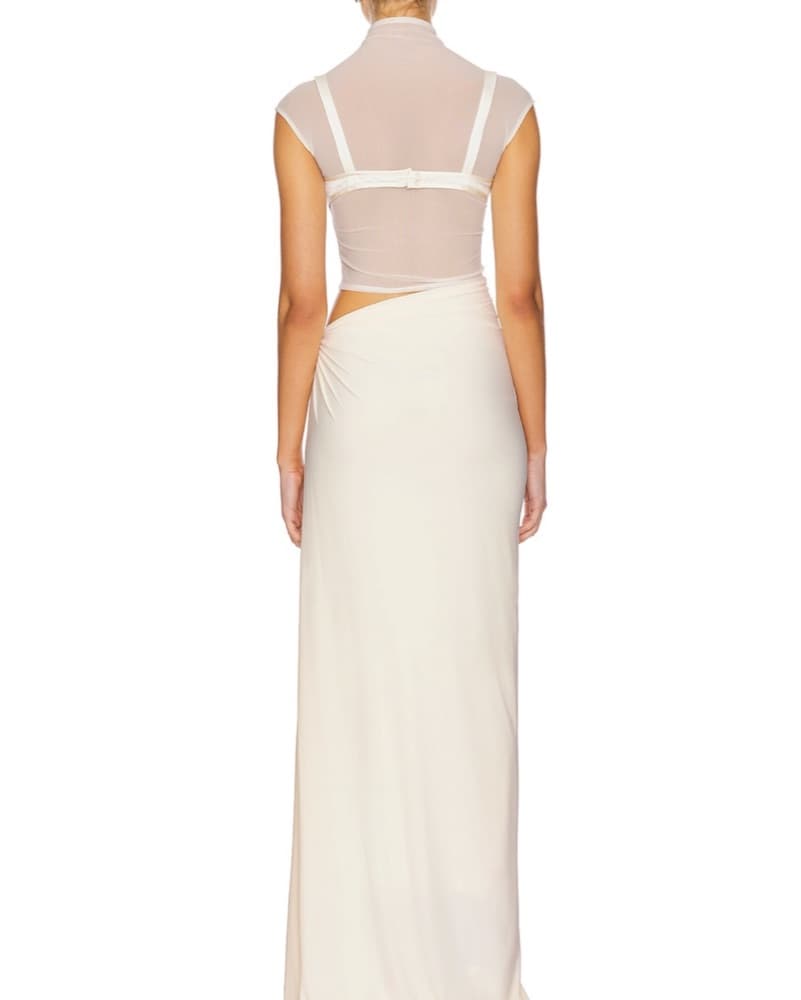 Elegant Ivory Mesh Cutout Gown - Image 3