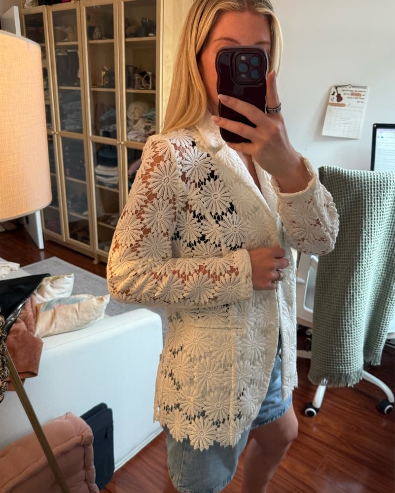 White Crochet Flower Blazer Jacket  - Image 2