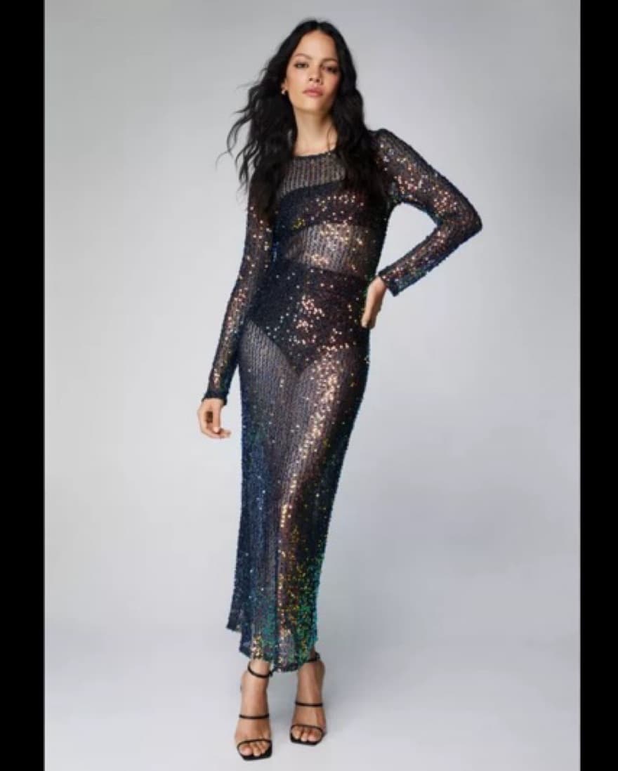 Sequin Sheer Long Sleeve Midi dress - Image 1