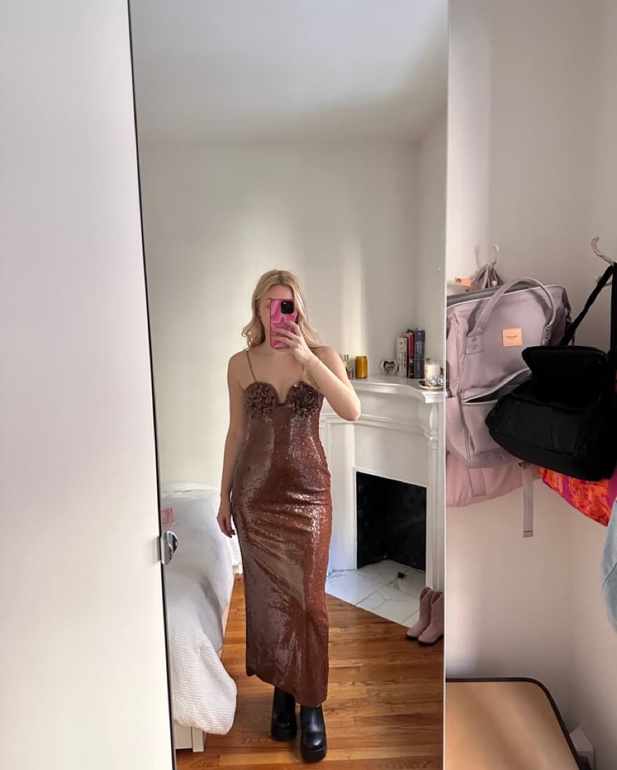 hailey bieber brown sequin maxi dress  - Image 2