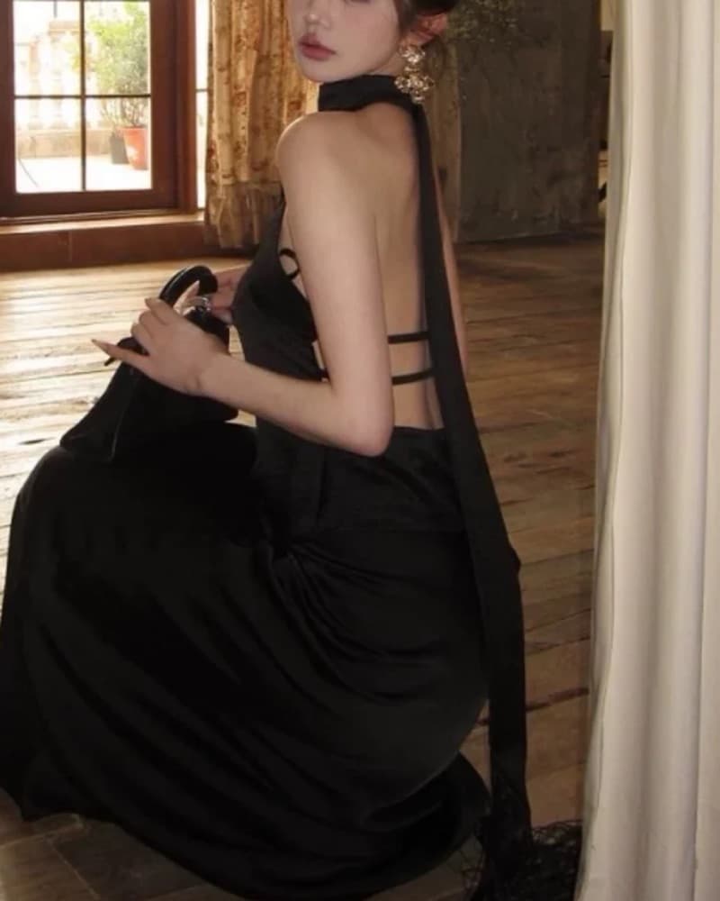 asymmetric halter with scarf detailing - Image 1