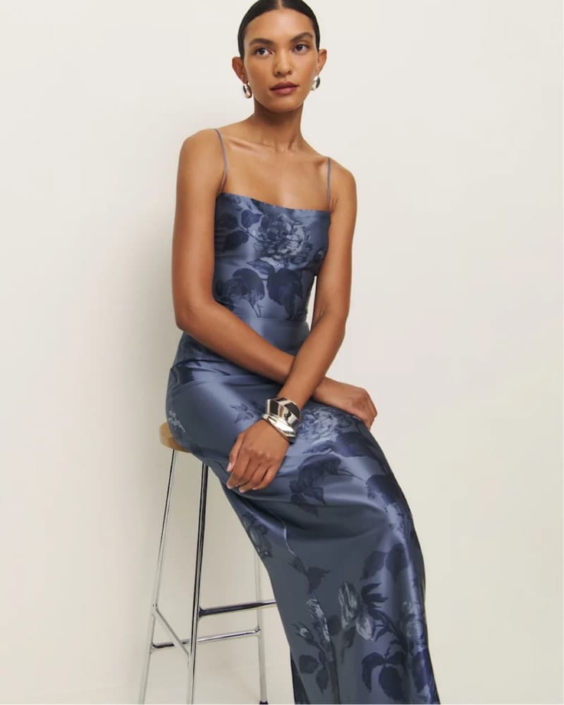 Reformation Blue Frankie Silk Dress - Image 3