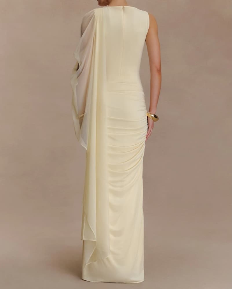 Elegant Ivory Draped Gown - Image 2