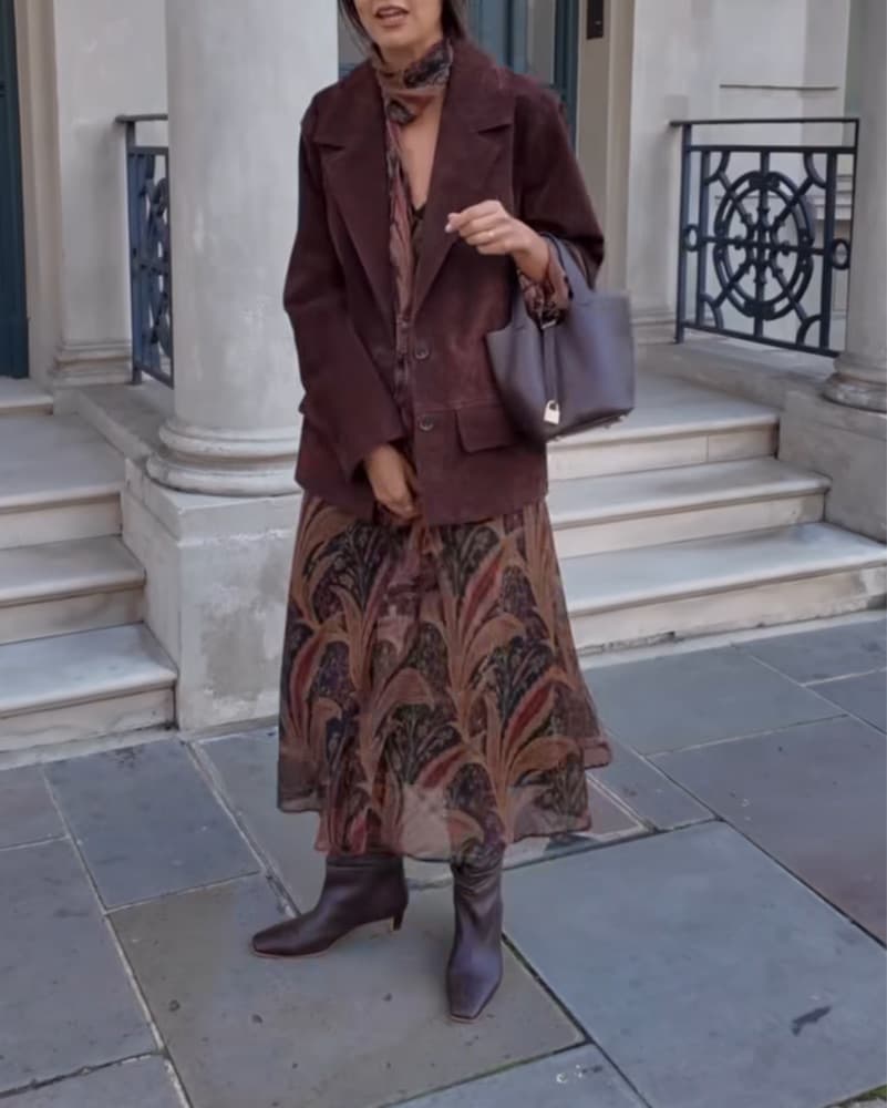 Fall Flowy Dress With Scarf - Image 4