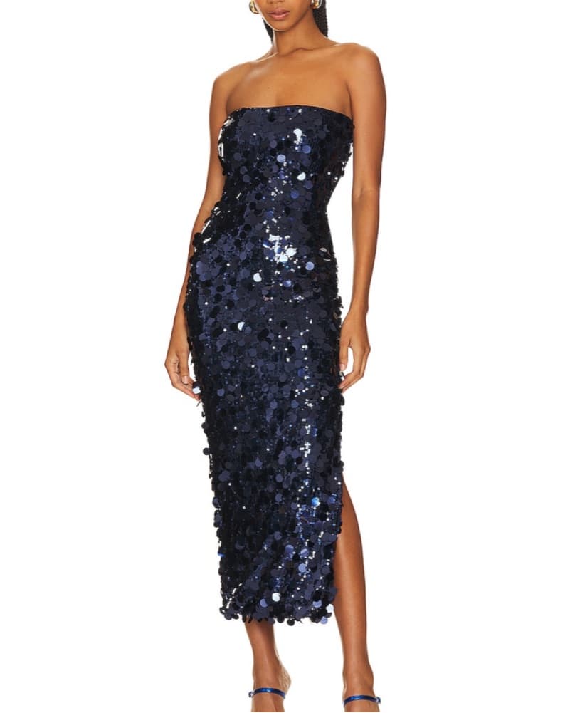 Dazzling Navy Sequin Midi Dress - Image 1