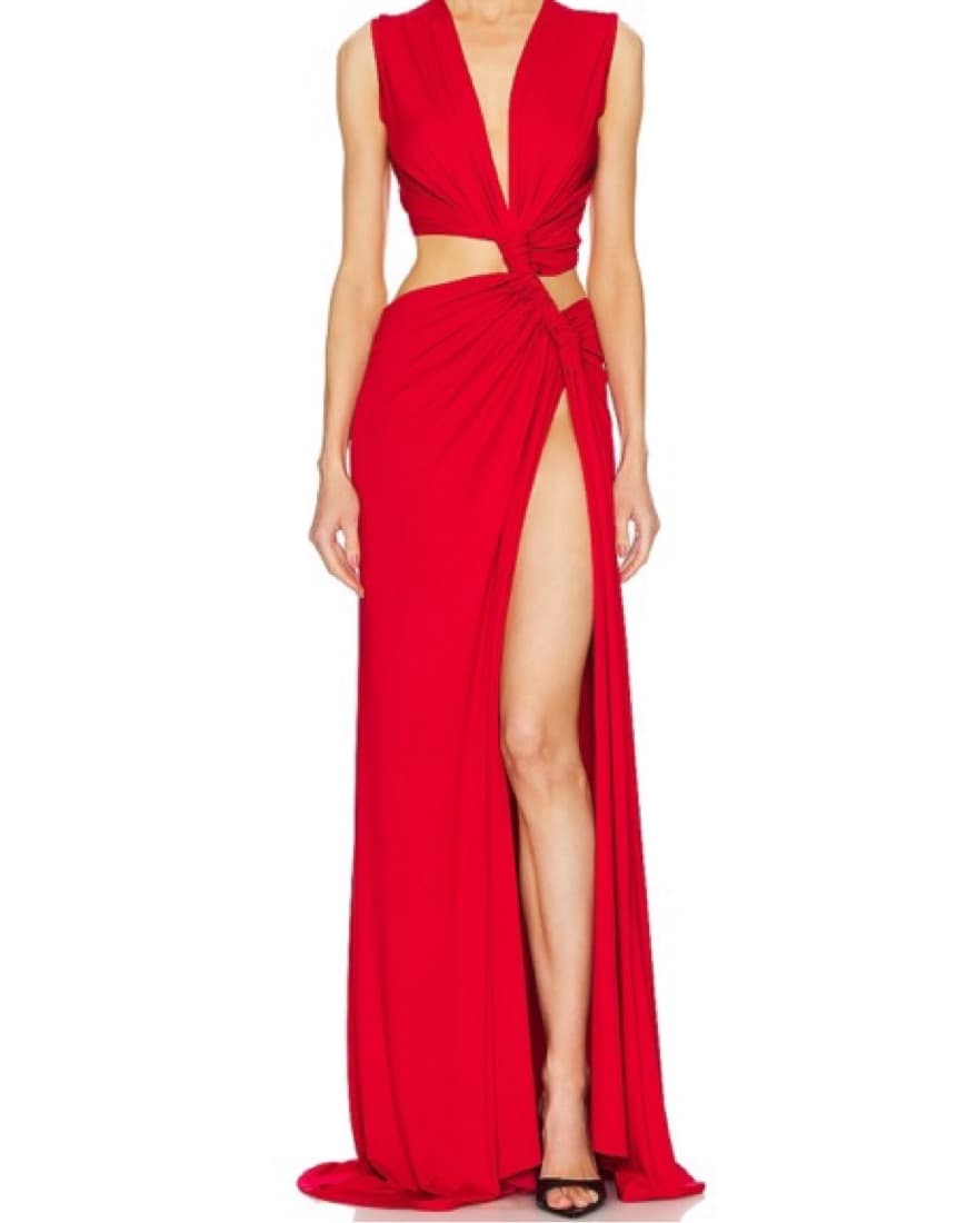 Red Draped Maxi Dress - Image 3