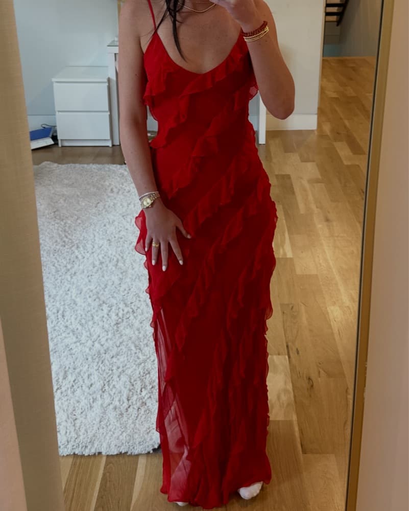 Red Rat and Boa Maxi Dress  - Image 1