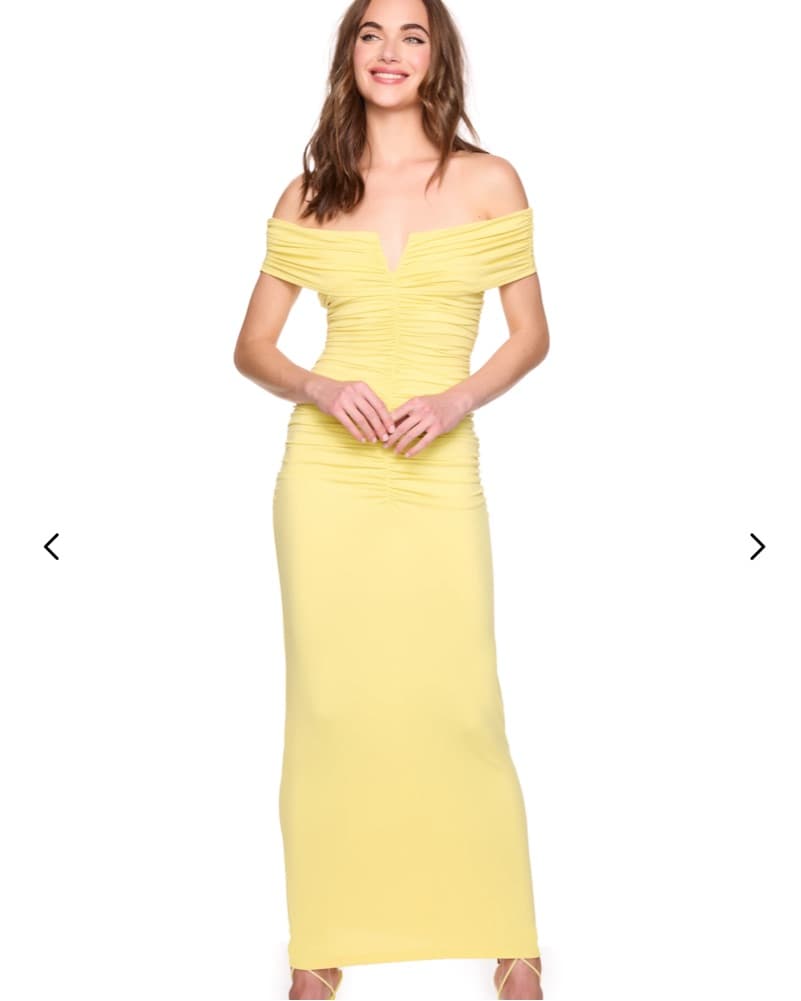 Yellow v wire gathered offshoulder dress - Image 3