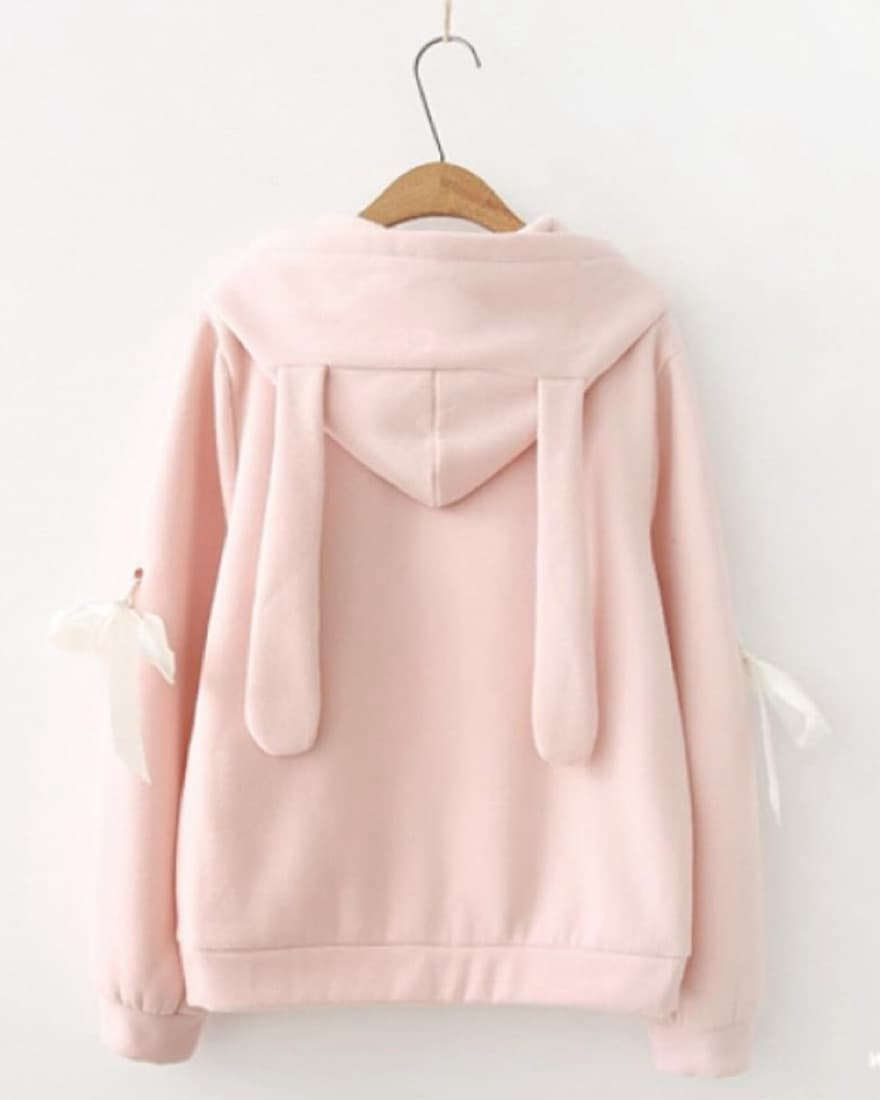 Bunny Hooded Shirt With Ribbon Sleeves  - Image 2