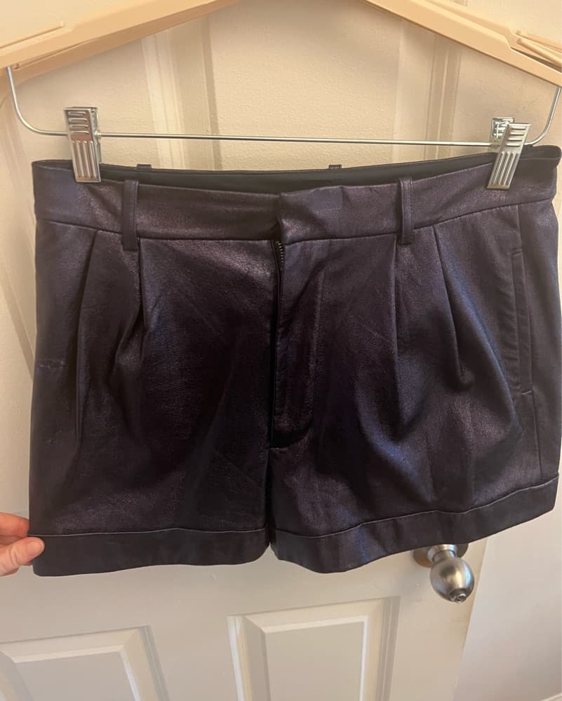 Navy Blue Leather Shorts  - Image 2