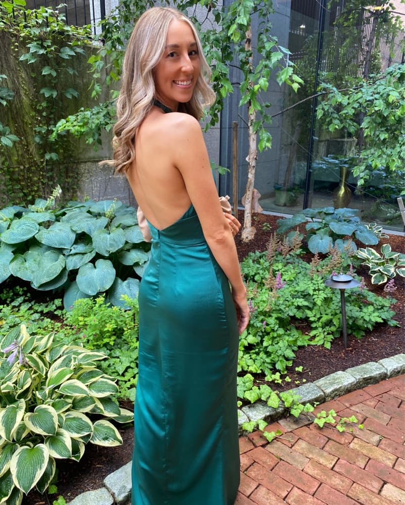 Emerald Green Satin Gown - Image 2