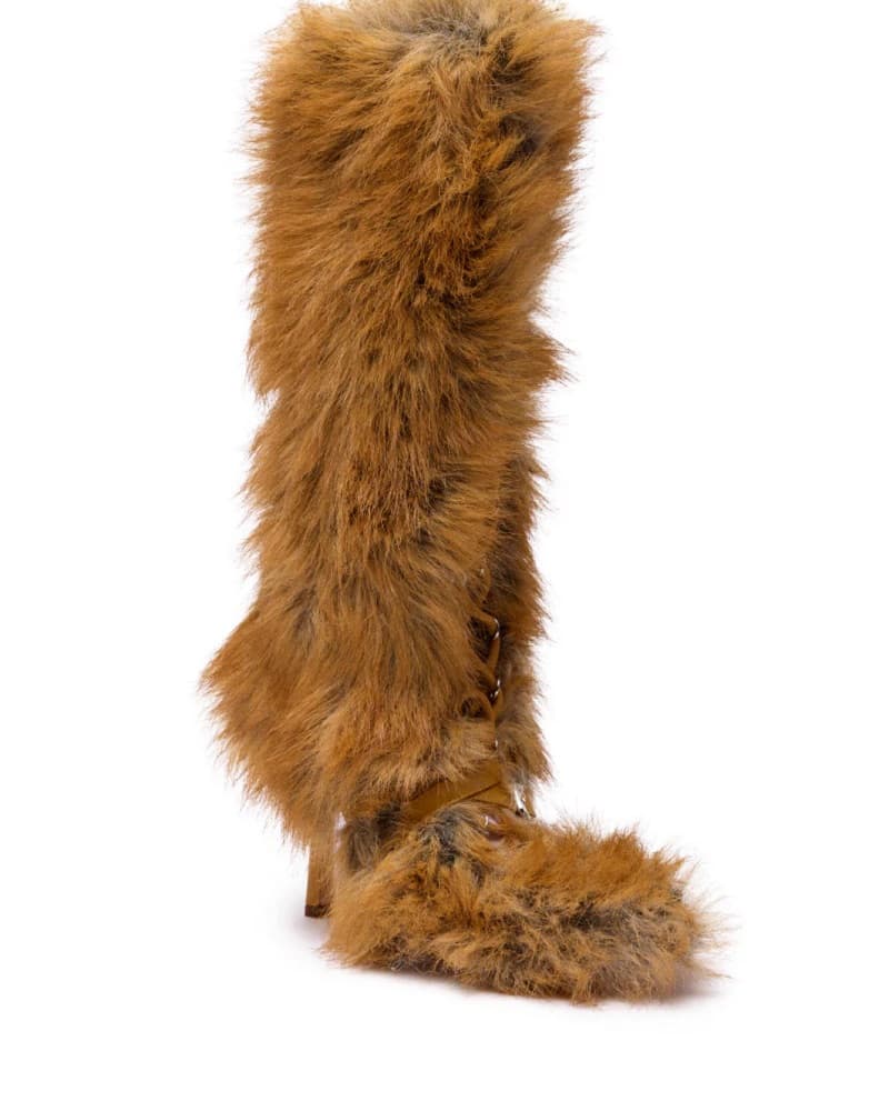 Tan Fur Stiletto Boots  - Image 3