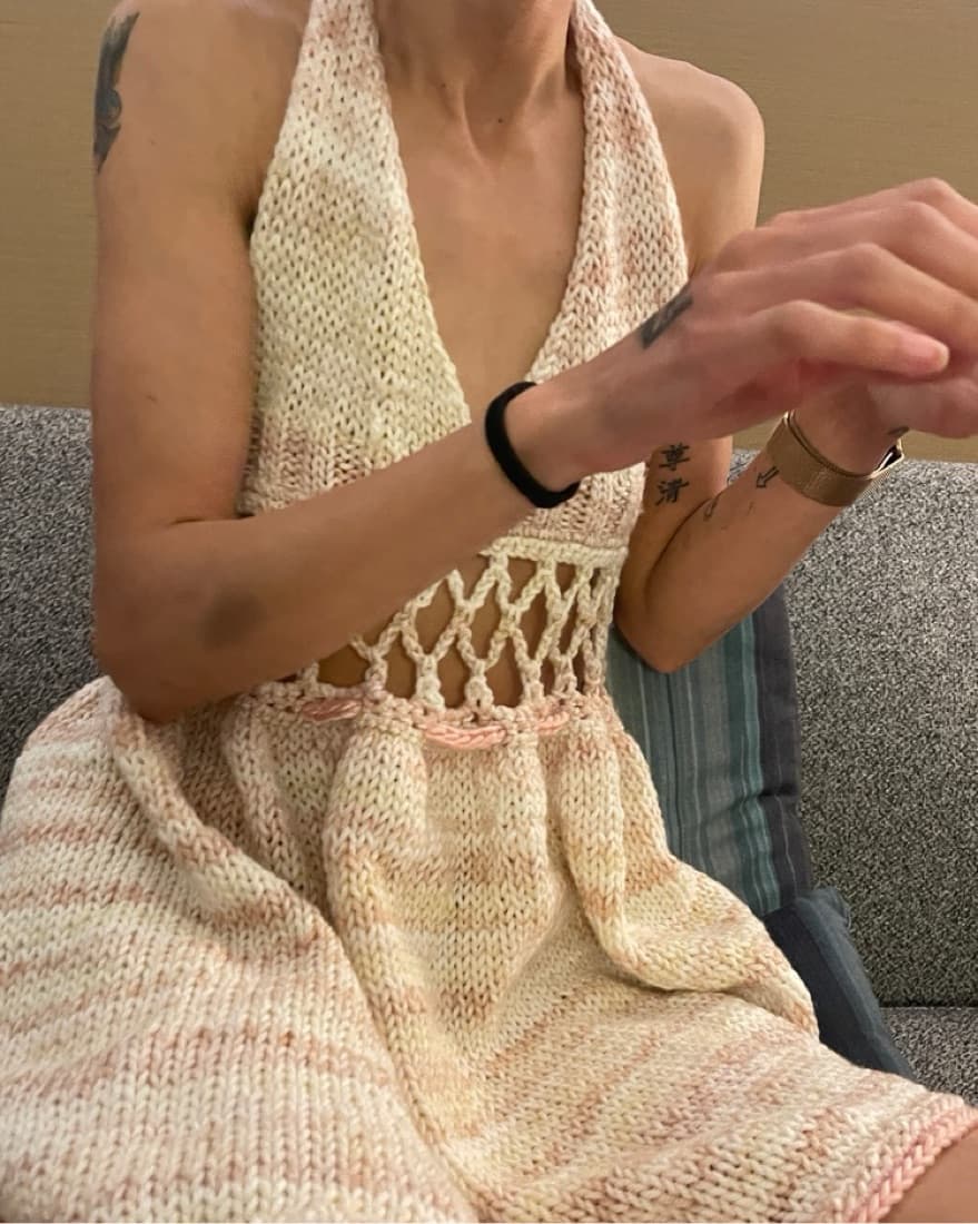 Handmade Knit & Crochet Halter Tie Dress - Image 1