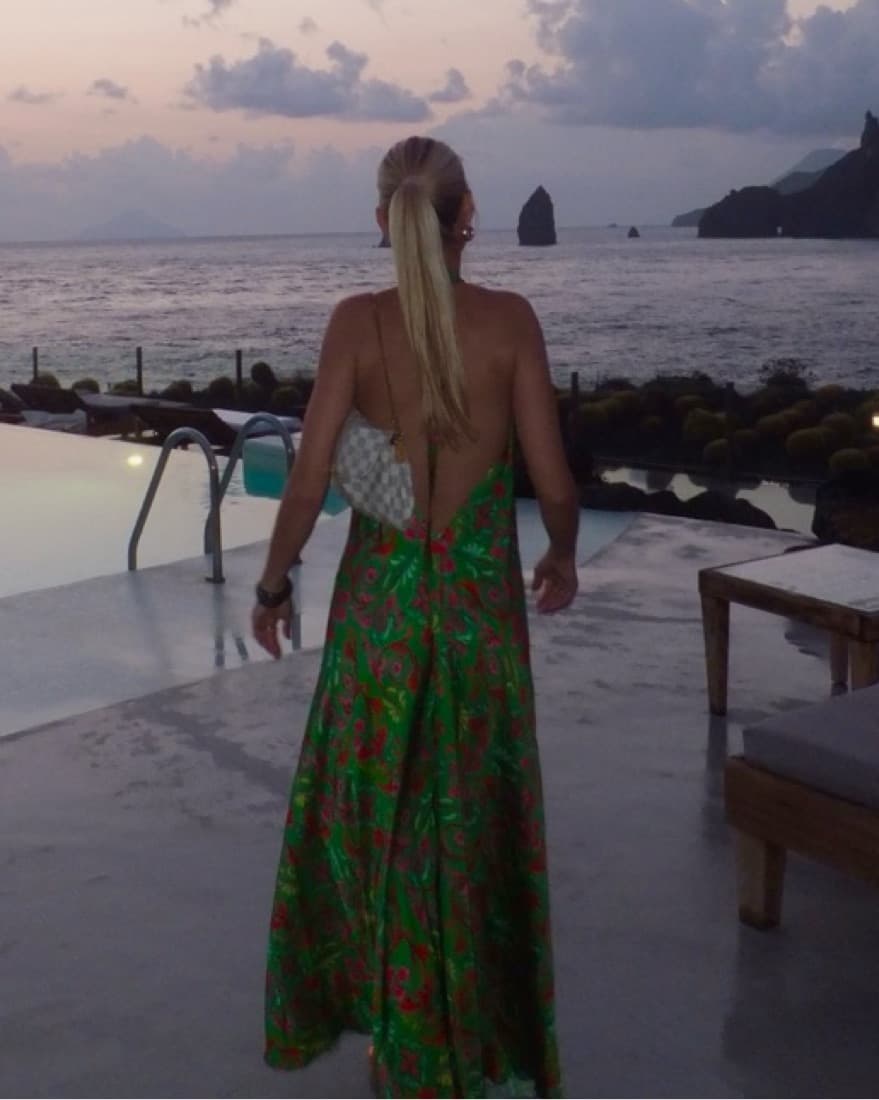 Green Floral Silk Dress  - Image 2
