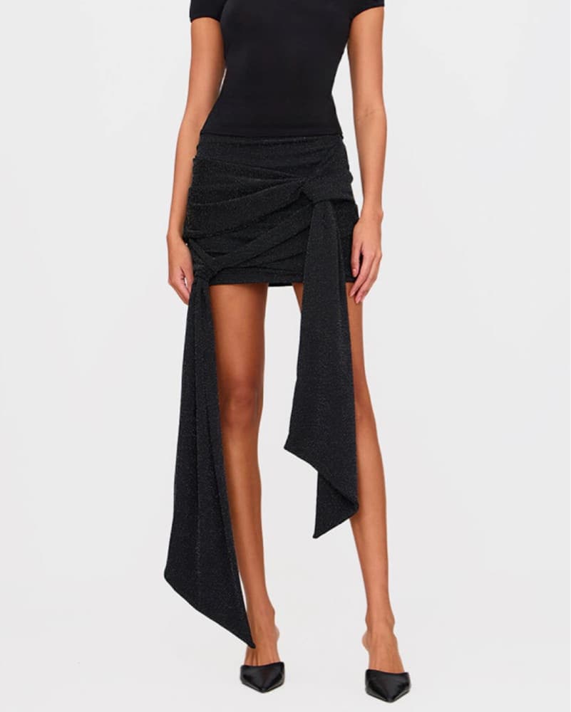 PLT Black Glitter Mini Skirt w Detail - Image 1