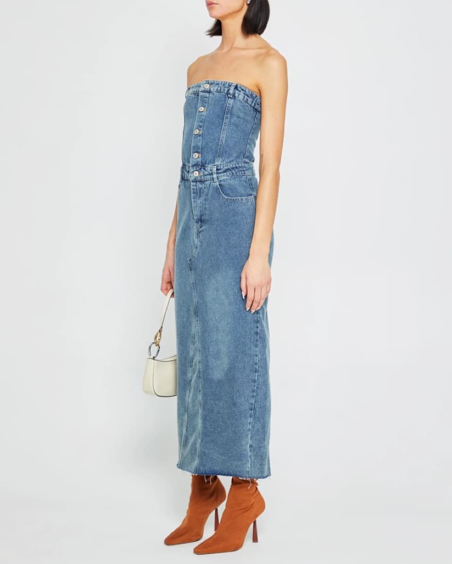 Denim Strapless Maxi Dress - Image 3