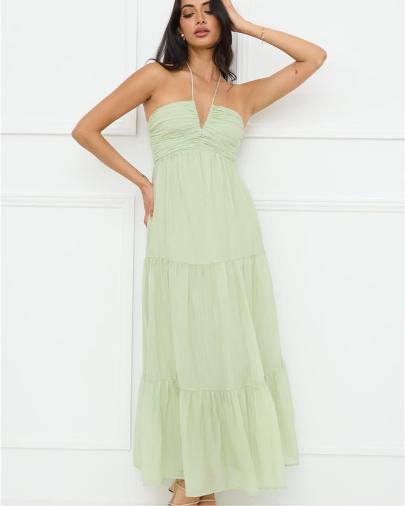 Elegant Sage Green Midi Dress - Image 1