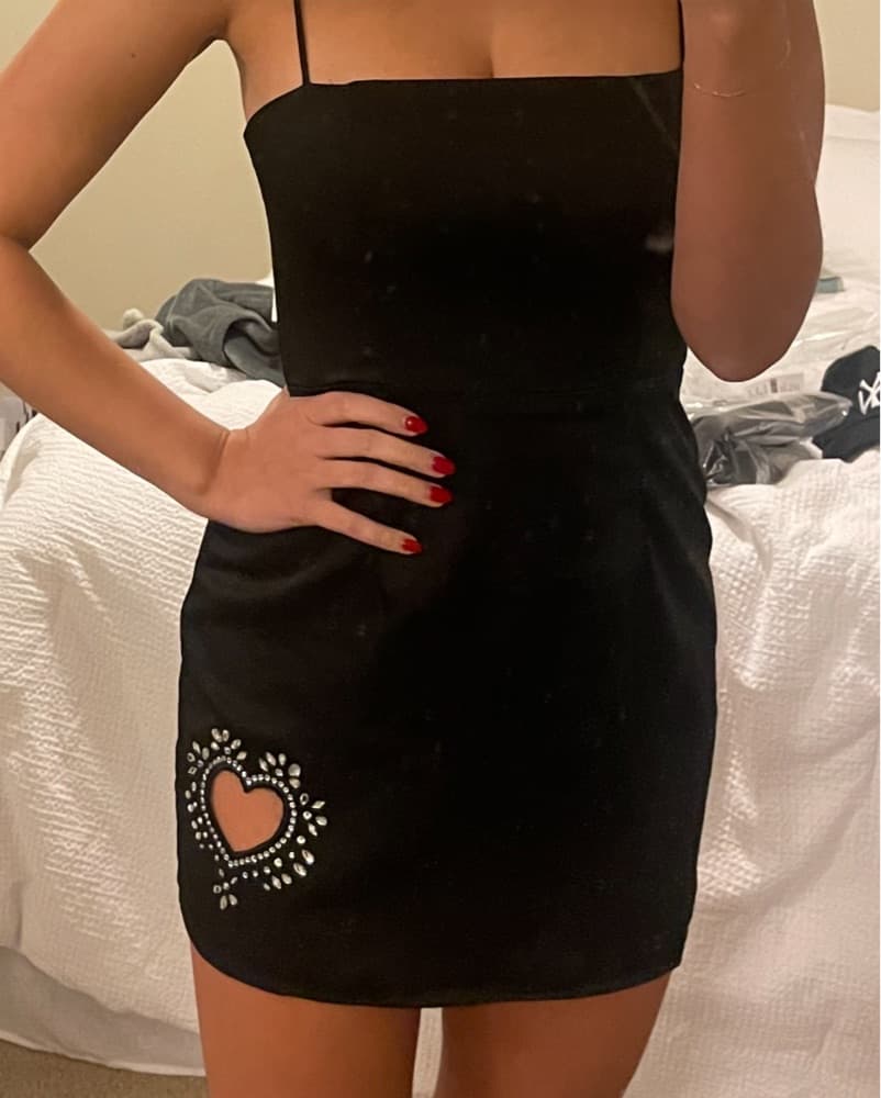 Bkack Satin Heart Cutout Mini Dress - Image 4