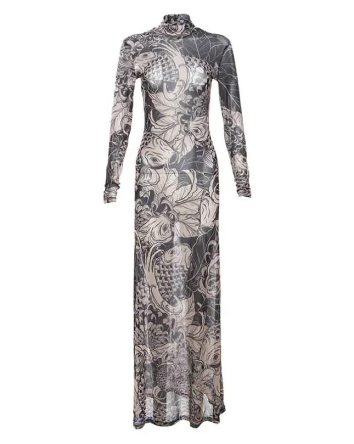 Bodycon Sheer Graphic Dress - Image 1