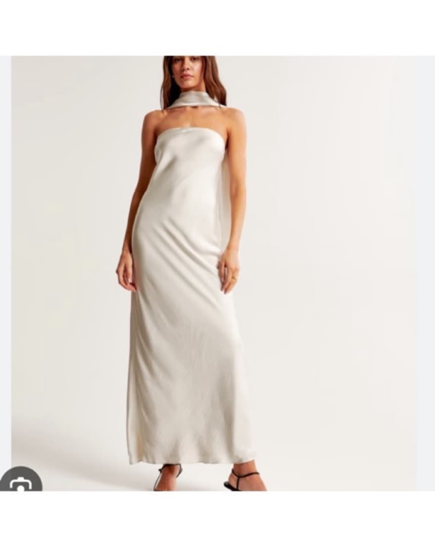 Satin Strapless Dress With Neck Sash - Image 2
