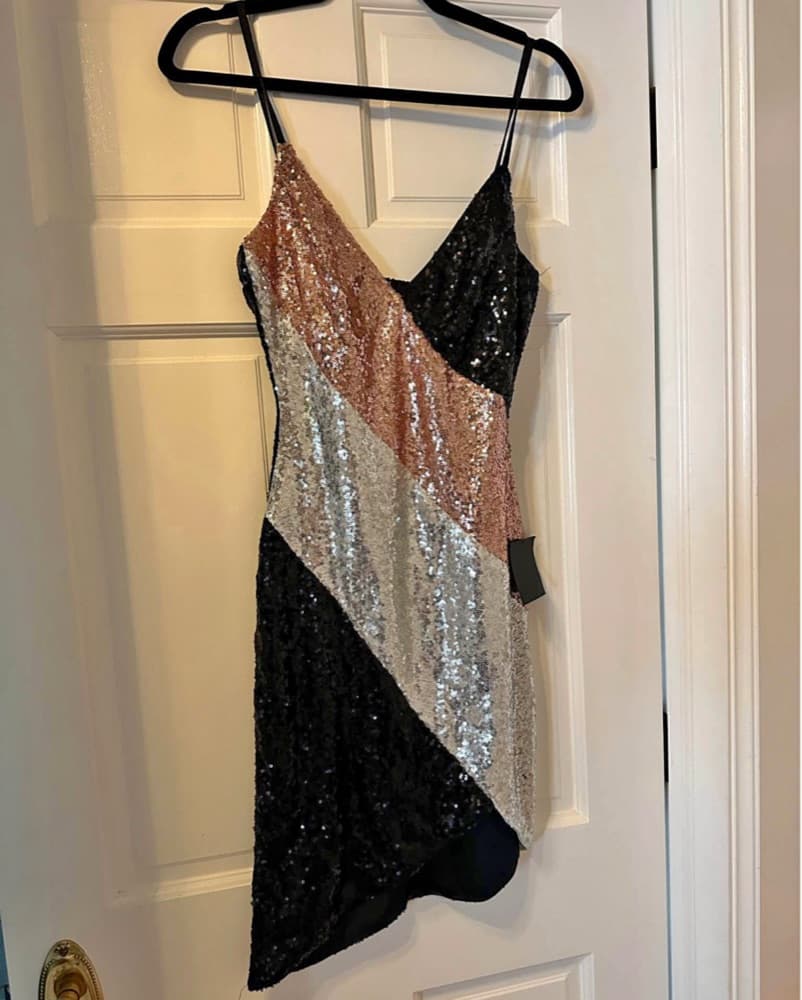 Sequin Color Block Bodycon Mini Dress - Image 1