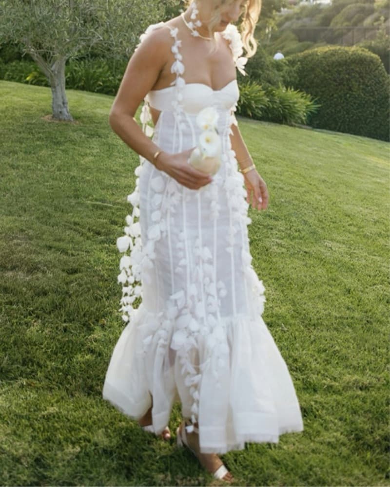 Petal Appliqué Linen-Silk Corset Gown - Image 1