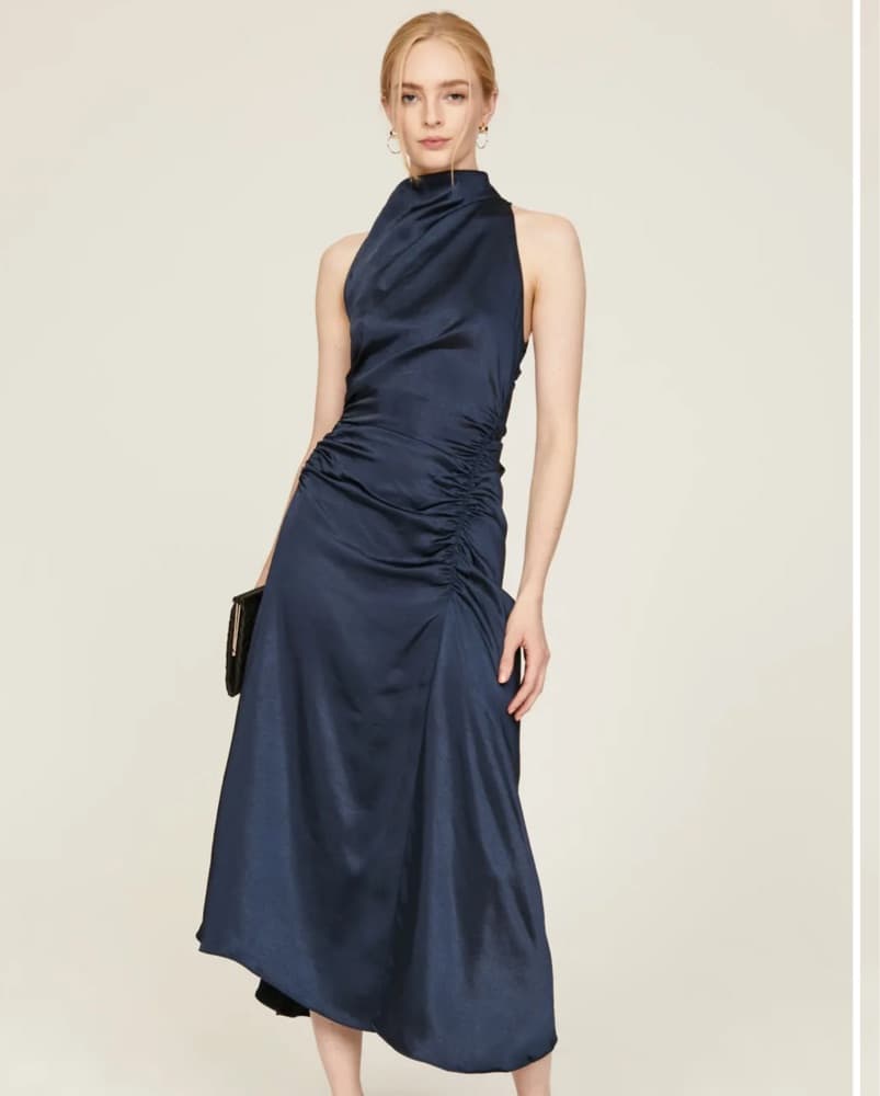 A.L.C Navy Satin Midi Dress - Image 1