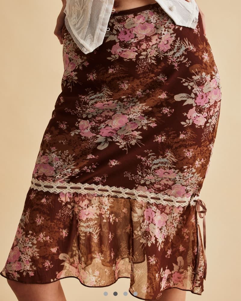 Free People Brown Floral Midi Skirt - Image 1