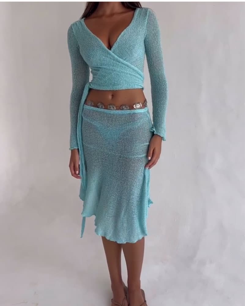 INDAH Revolve “Cassandra”Mini Skirt Teal - Image 3
