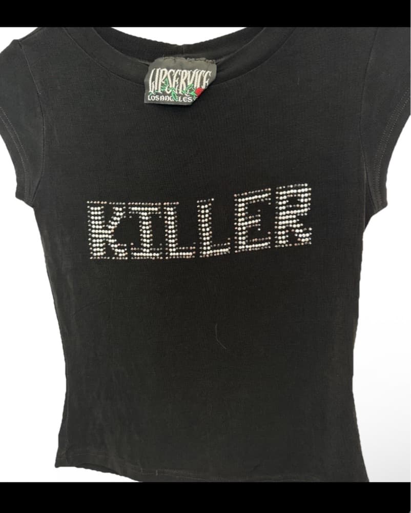 Killer Bedazzled Lip Service Black Top - Image 6