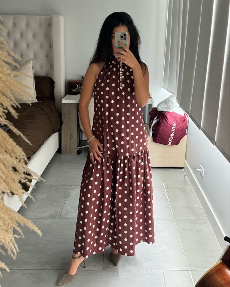 Brown Polka Dot Maxi Dress - Image 3