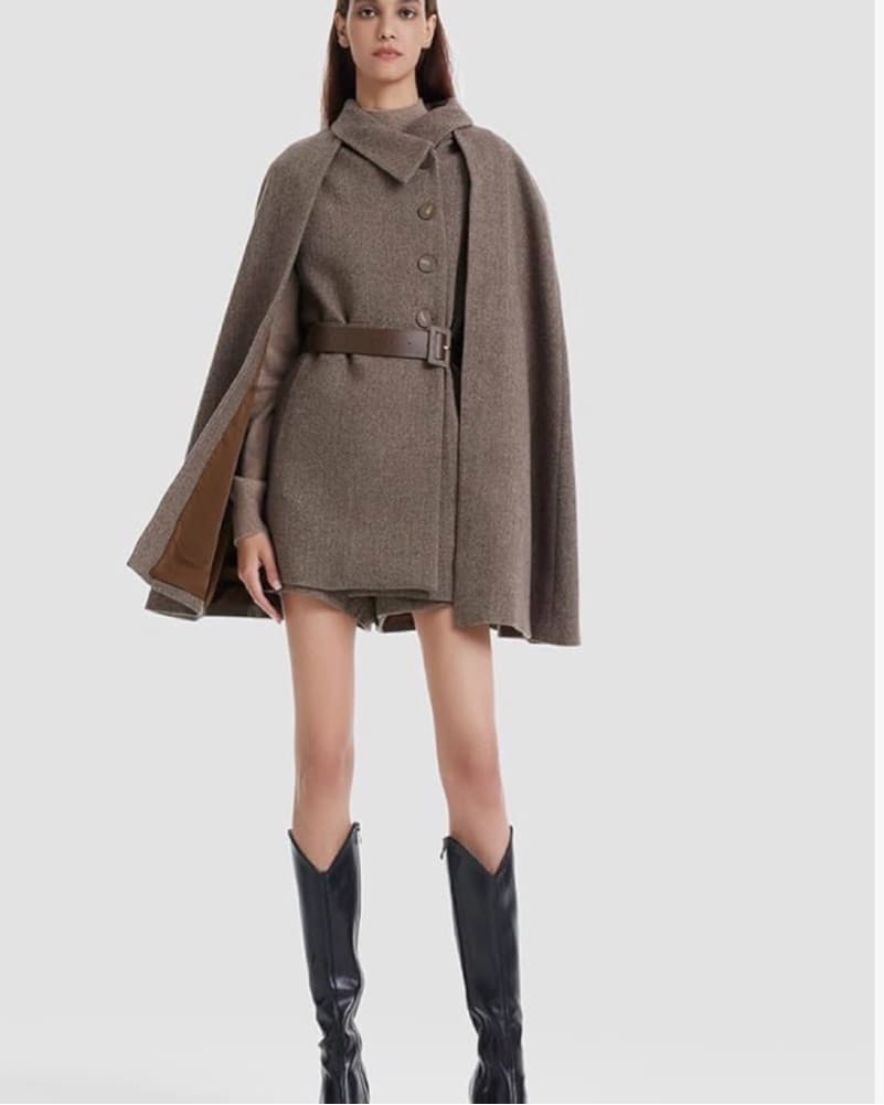 Goelia Chic Herringbone Wool Cape Coat - Image 1