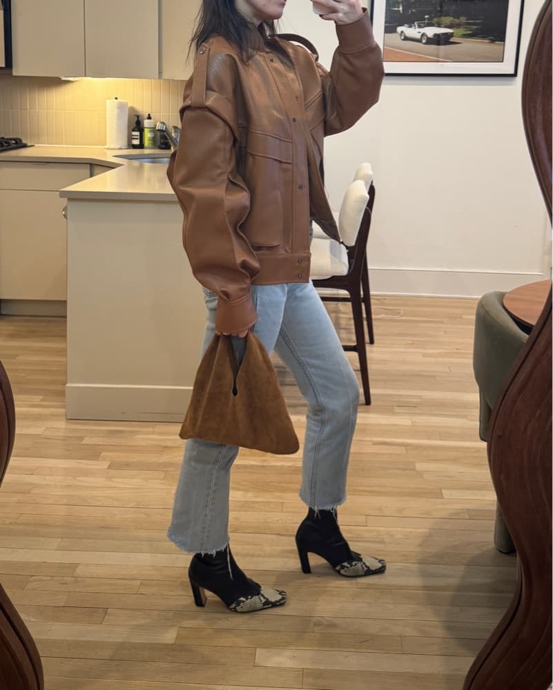 Oversized Leather Bomber Jacket - Image 3