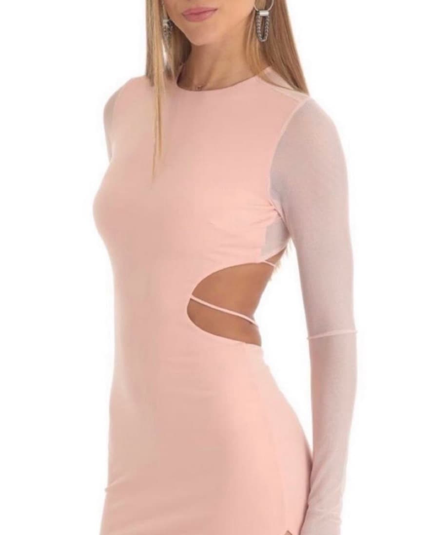 Long Sleeve Open Back Dress in Peach - Image 4