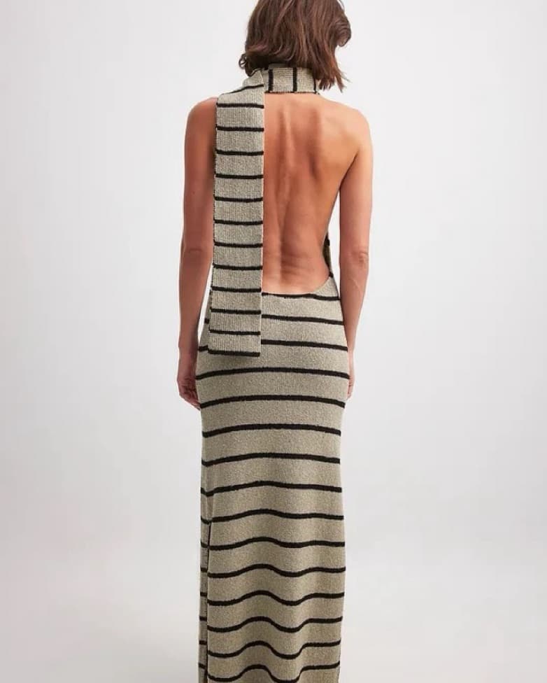Na-kd Grey And Blac Striped Wrap Dress - Image 2