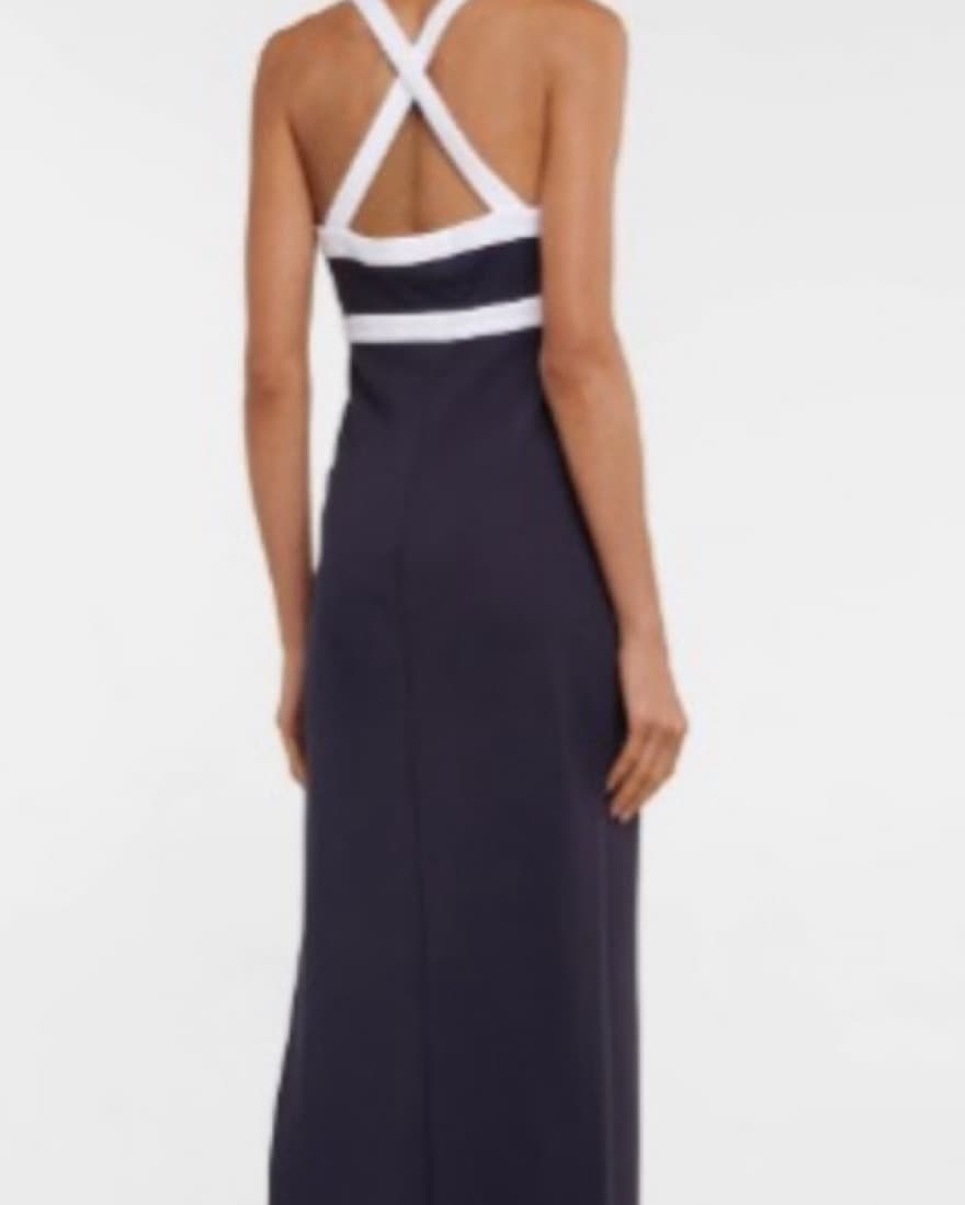 Staud Navy and White Midi Dress - Image 1
