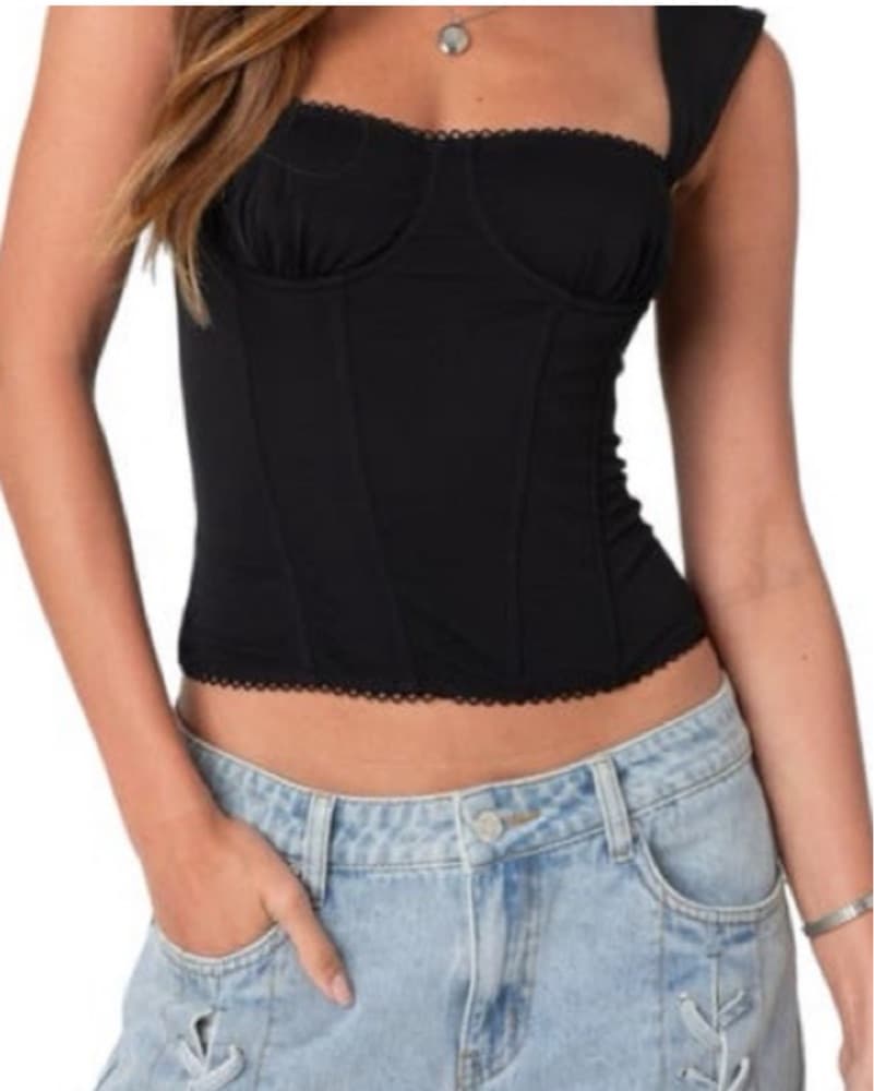 Black Rouched Corset Top - Image 2