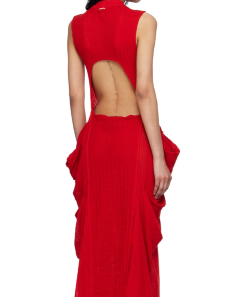 Vibrant Red Pleated Maxi Dress - Image 2