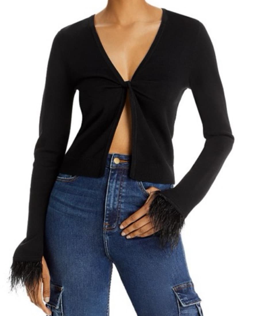 Aqua Twisted Feather Trim Top - Image 1