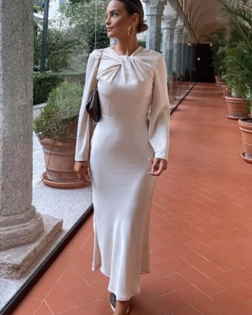 Satin Long Backless Draped Maxi Dress - Image 1