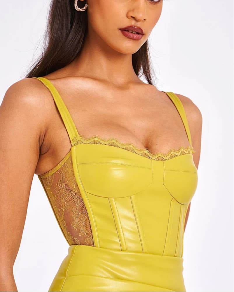 Olive Corset Vegan Leather Dress - Image 2