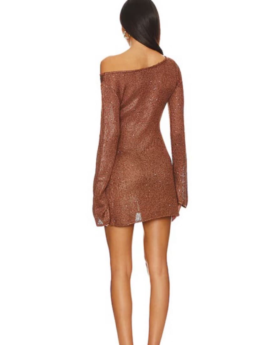 Maya Sleeve Mini Dress in Chocolate - Image 4