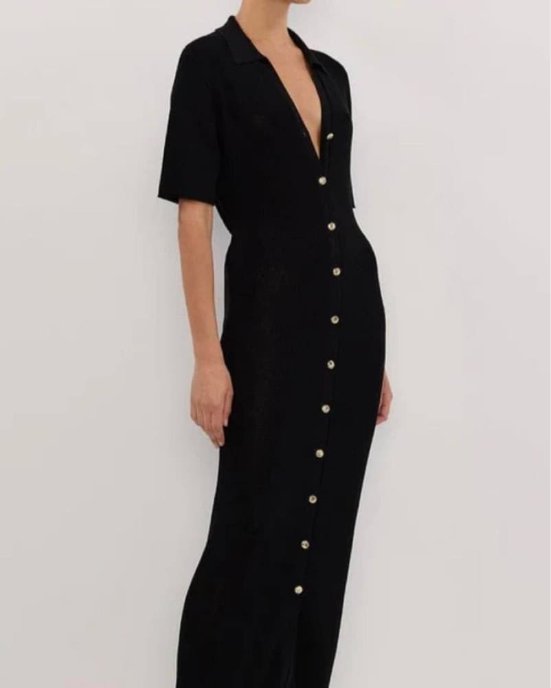 Dissh - LIAM BLACK KNIT POLO MAXI DRESS  - Image 1