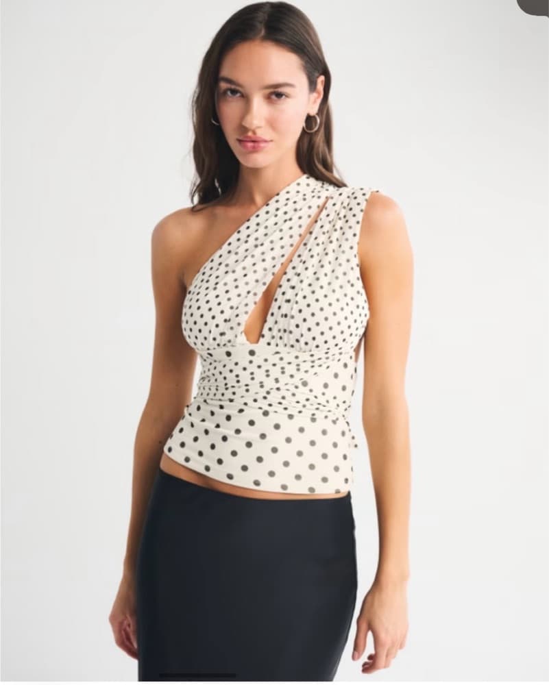 Polka Dot One-Shoulder Wrap Top - Image 4