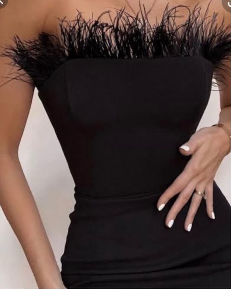 House Of CB Feather Strapless Dress - Image 4